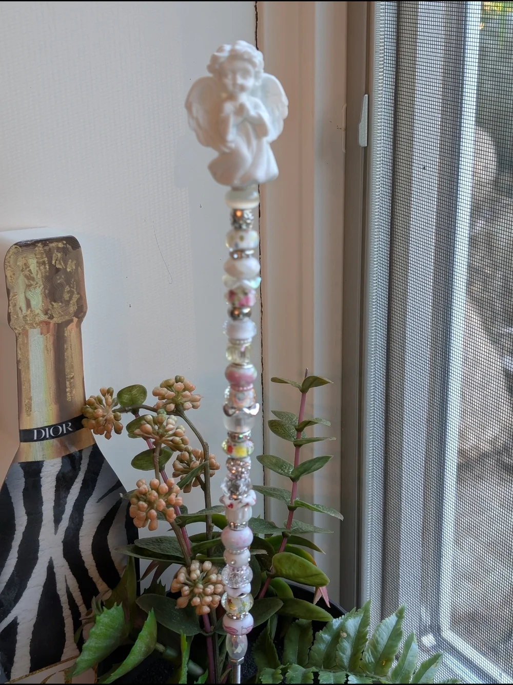 Hand Made Fairy Wand/Plant/Garden Stake W/Angel-Cherub Topper